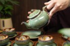 Ấm Chén Hỏa Biến Men Xanh Đá Bát Tràng Chén Lòng Hoa Dáng Chóp 400m