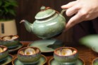 Ấm Chén Hỏa Biến Men Xanh Đá Bát Tràng Chén Lòng Hoa Dáng Chóp 400m