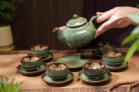 Ấm Chén Hỏa Biến Men Xanh Đá Bát Tràng Chén Lòng Hoa Dáng Chóp 400m