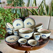 Bộ bát đĩa cá men tiêu cổ 15 món