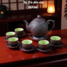 Ấm chén tử sa đèn cao màu  đỏ, đen Bát Tràng