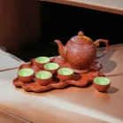 Ấm chén tử sa đèn cao màu  đỏ, đen Bát Tràng