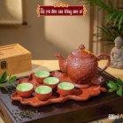 Ấm chén đỏ khay sen