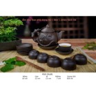 Bộ Ấm Chén Tử Sa Đắp Hoa Phù Dung Tách Lót