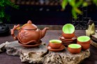 Bộ Ấm Chén Tử Sa Pha Uống Trà Bát Tràng Đắp Hoa Đào Tách Lót