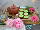 Bộ Ấm Chén Tử Sa Pha Uống Trà Bát Tràng Đắp Hoa Đào Tách Lót