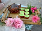 Bộ Ấm Chén Tử Sa Đắp Phù Dung Đỏ Đen Tách Lót