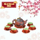 Bộ Ấm Chén Tử Sa Đắp Hoa Sen Đỏ Đen Tách Sen