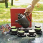 Bộ Ấm Chén Tử Sa Long Đào Màu Đen Tách Sen Dung Tích 480ml