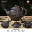 Bộ Ấm Chén Tử Sa Hoa Châm Khay Đôi Màu Đen Bát Tràng 400ml