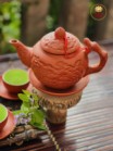 Bộ Ấm Chén Tử Sa Hoa Châm Khay Lá Màu Đỏ Bát Tràng 400ml