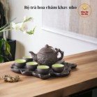 Bộ Ấm Chén Tử Sa Bát Tràng Hoa Châm Khay Nho Màu Đen 400ml