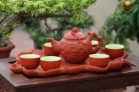Bộ Ấm Chén Tử Sa Bát Tràng Hoa Châm Khay Sen S1 Màu Đỏ 400ml