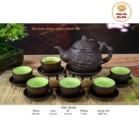 Bộ Ấm Chén Tử Sa Bát Tràng Hoa Châm Màu Đen 400ml