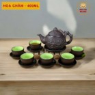 Bộ Ấm Chén Tử Sa Bát Tràng Hoa Châm Màu Đen 400ml