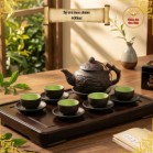 Bộ Ấm Chén Tử Sa Bát Tràng Hoa Châm Màu Đen 400ml