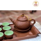 Bộ Ấm Chén Tử Sa Bát Tràng Trúc To Màu Đỏ Khay Chữ Nhật 350ml