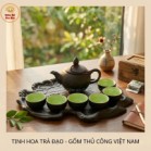 Bộ Ấm Chén Tử Sa Dáng Chóp Họa Tiết Đắp Nổi Màu Đen Kèm Khay Tùng 300ml