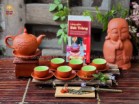 Bộ Ấm Chén Tử Sa Pha Uống Trà Bát Tràng Chóp Đào Tách Lót Màu Đỏ 300ml
