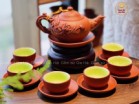 Bộ Ấm Chén Tử Sa Dáng Nhỡ Đắp Nổi Hoa Sen Màu Đỏ 270ml