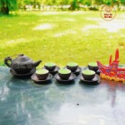 Bộ Ấm Chén Tử Sa Dáng Nhỡ Đắp Nổi Hoa Sen 270ml