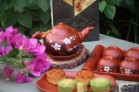 Bộ Ấm Chén Tử Sa Dáng Nhỡ Họa Tiết Chấm Đào Khay Chữ Nhật bé 24x15cm 270ml