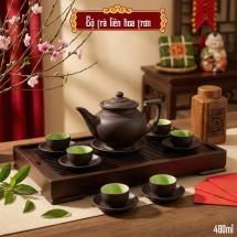 Ấm chén tử sa Bát Tràng dáng liên hoa dung tích 450ml