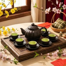 Ấm chén tử sa Bát Tràng dáng bí thấp dung tích 450ml