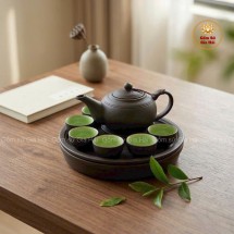 Bộ Ấm Chén Tử Sa Bưởi Trơn Khay Đôi Màu Đen Dung Tích 400ml