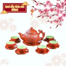 Bộ Ấm Chén Tử Sa Quai Đắp Màu Đỏ  Tách Sen Dung Tích 400ml
