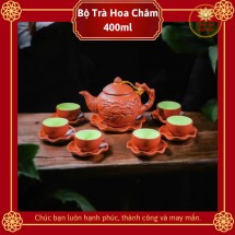 Bộ Ấm Chén Tử Sa Bát Tràng Hoa Châm Tách Sen Màu Đỏ 400ml