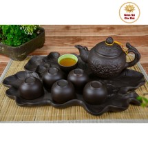 Bộ Ấm Chén Tử Sa Hoa Sen Khay Sen S1 Bát Tràng 400ml