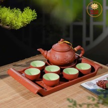 Bộ Ấm Chén Tử Sa Bát Tràng Trúc To Màu Đỏ Khay Chữ Nhật 350ml