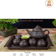 Bộ Ấm Chén Tử Sa Bát Tràng Trúc To Màu Đen Khay Chữ Nhật 350ml
