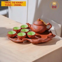 Bộ Ấm Chén Tử Sa Bát Tràng Trúc To Khay Tùng Đỏ 350ml