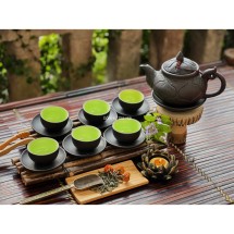 Bộ Ấm Chén Tử Sa Trúc Sen Bát Tràng Dung Tích 350ml