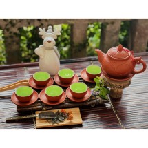 Bộ Ấm Chén Tử Sa Trúc Sen Bát Tràng Màu Đỏ Dung Tích 350ml