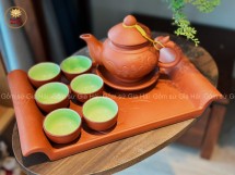 Bộ Ấm Chén Tử Sa Quai Rồng Đỏ Khắc Khay Gốm Dung Tích 320ml