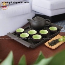 Bộ Ấm Chén Tử Sa Dáng Quả Hồng Trơn  Khay Chữ Nhật 300ml