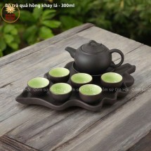 Bộ Ấm Chén Tử Sa Dáng Quả Hồng Trơn Khay Lá 300ml