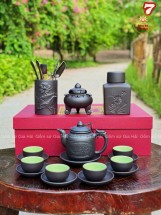 Bộ Ấm Chén Tử Sa Dáng Lục Tâm Trà Thư Pháp Kèm 3 Phụ Kiện 290ml