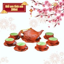 Bộ Ấm Chén Tử Sa Dáng Nhỡ Đắp Nổi Hoa Sen Tách Sen Màu Đỏ 270ml