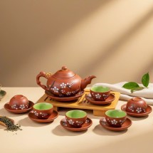 Bộ Ấm Chén Tử Sa Dáng Nhỡ Họa Tiết Chấm Đào 270ml
