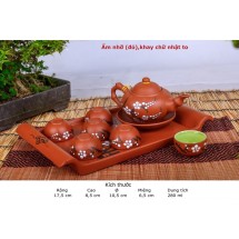 Bộ Ấm Chén Tử Sa Dáng Nhỡ Họa Tiết Chấm Đào Khay Chữ Nhật 270ml